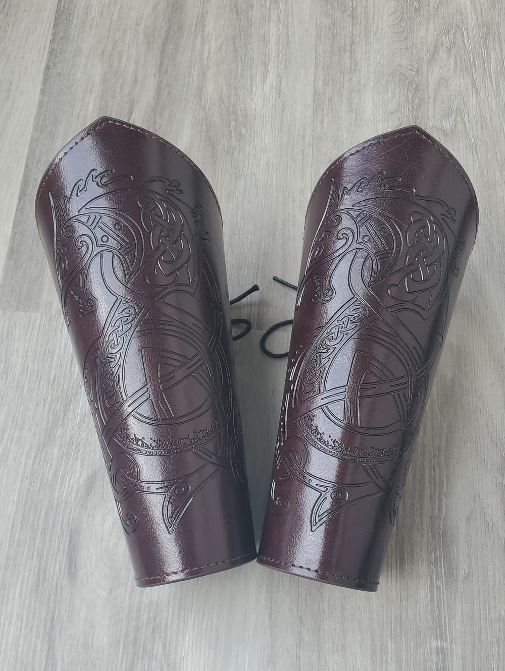 Embossed Faux Leather Brown Bracers Medieval Viking - Fantasy Accessory